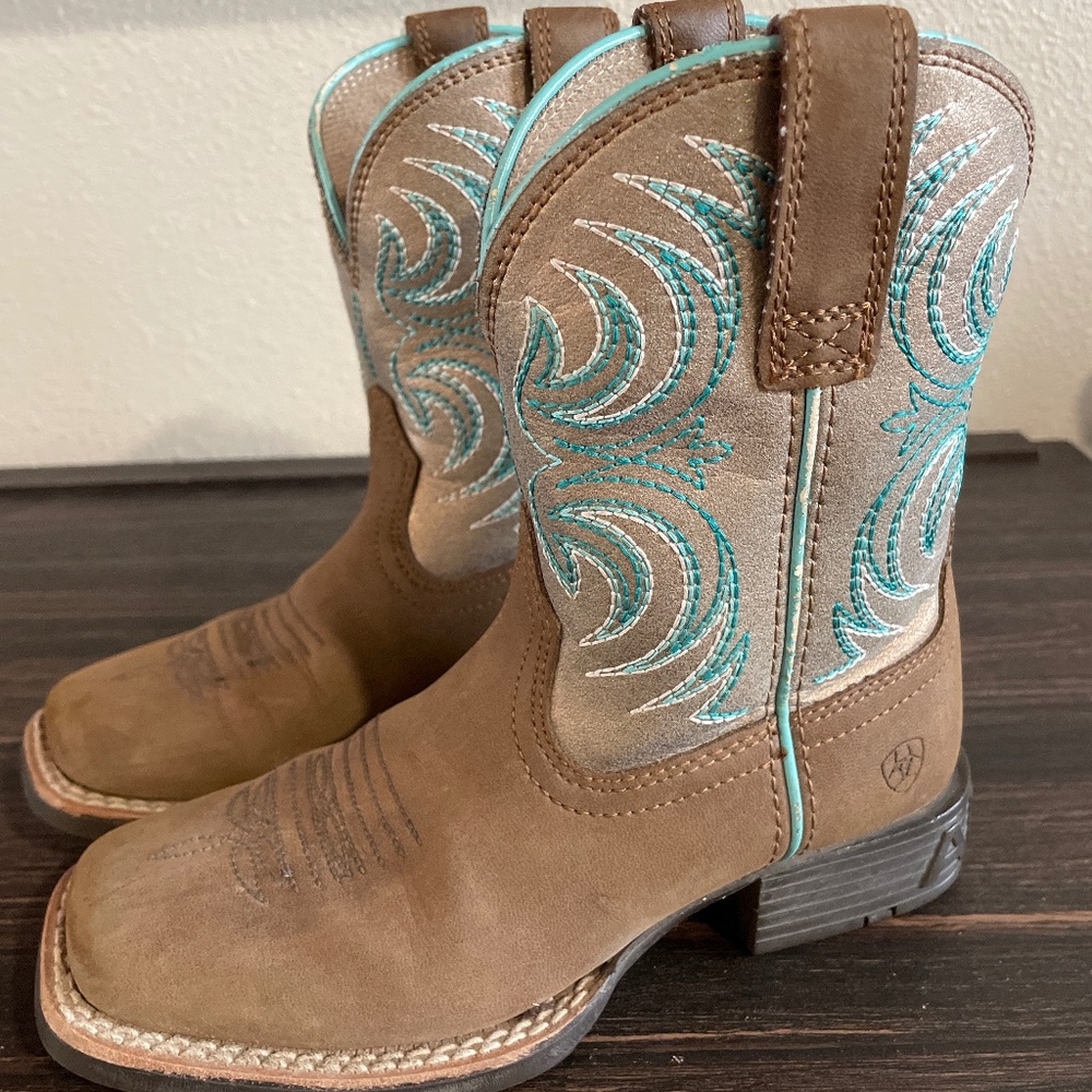 Ariat Brown and Turquoise Girls Cowboy Boots
